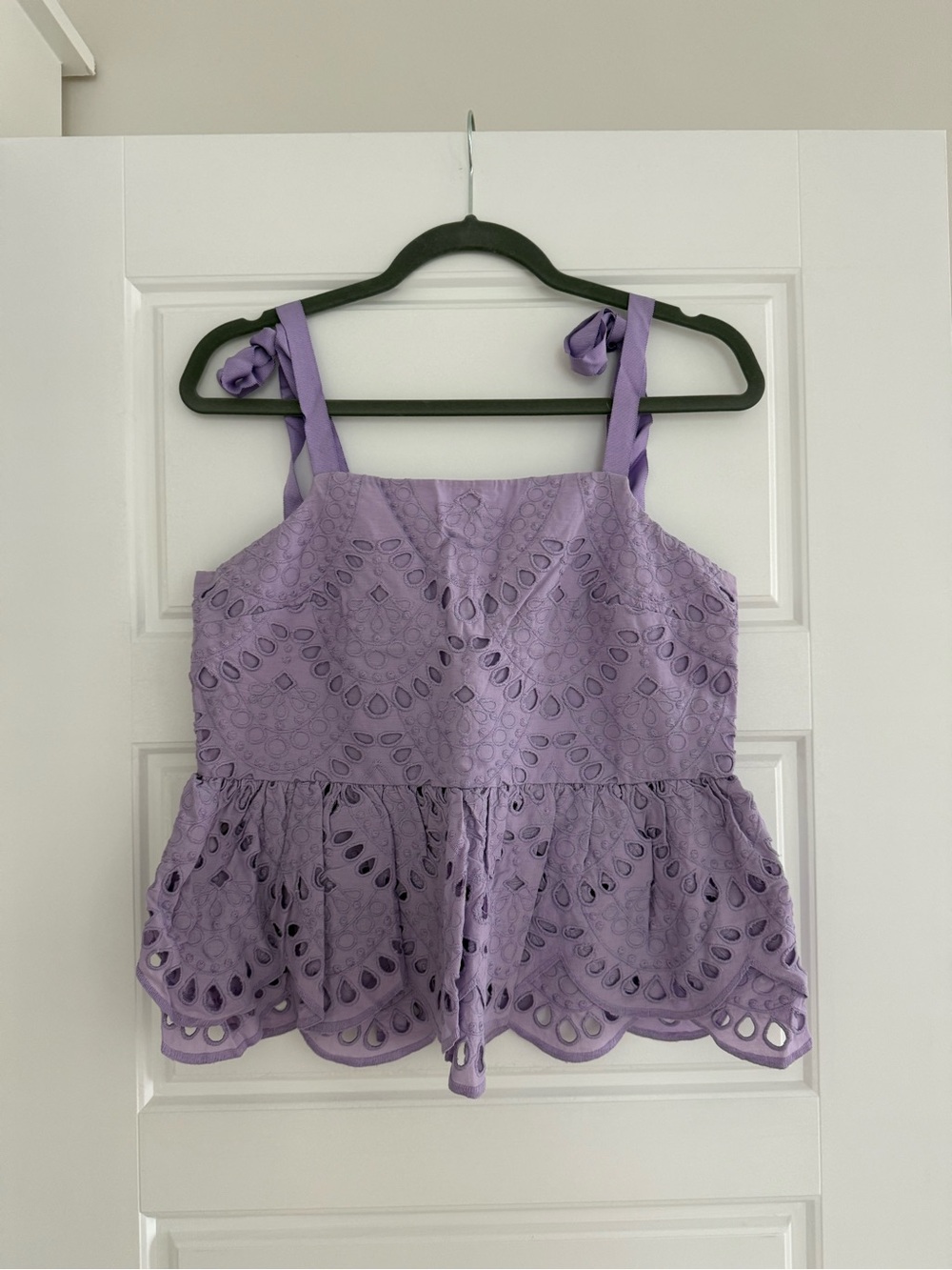 J. Crew Lavender Eyelet Tie-Strap Peplum Tank Top